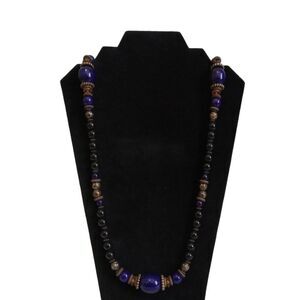 Vintage Purple & Blue Long Length Chunky Beads Bohemian Style Statement Necklace